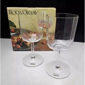 Kosta Boda Oktav Crystal Water Glasses Bertil Vallien Sweden 6.75" Set of 2 NIB